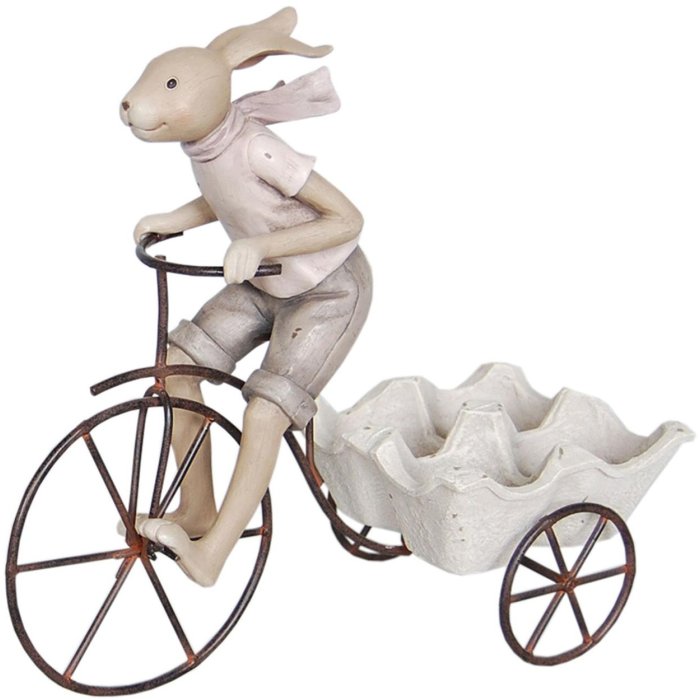 Clayre & Eef 6PR0312 Portahuevos Bicicleta Conejo 26x11x24 cm Beige