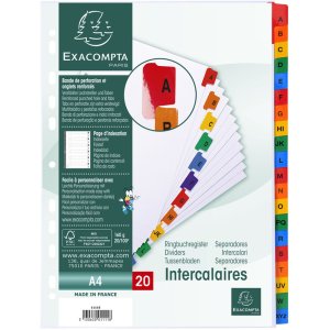 Índices impresos cartulina blanca 160 g lengüetas de color reforzadas 20 piezas A4 blanco