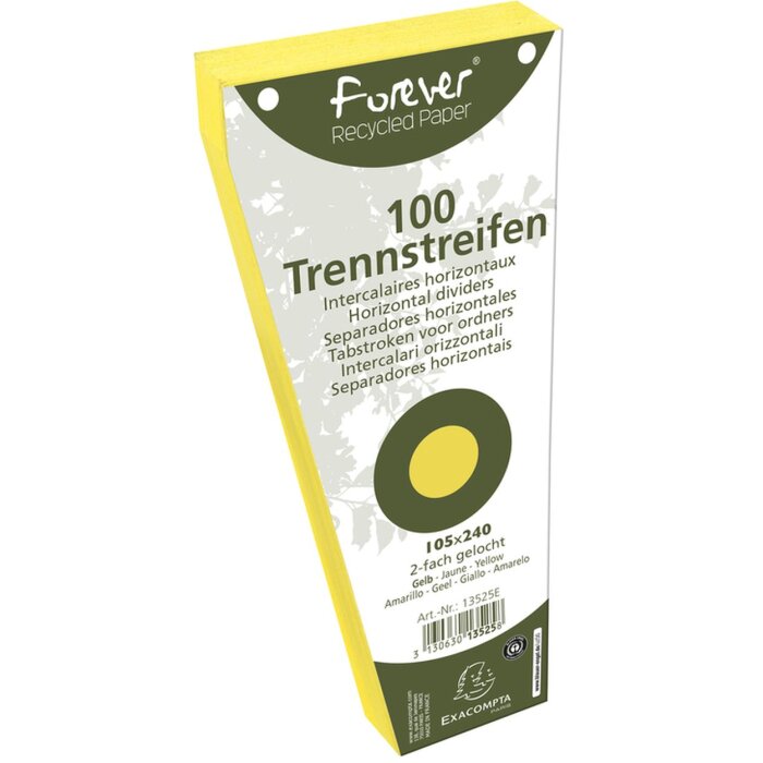 Paquete de 100 tiras separadoras perforadas trapezoidales de cartón reciclado 190g Forever, 105x142mm Amarillo