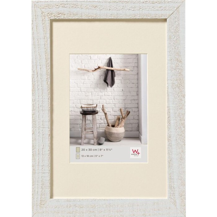 Marco de madera Walther Home 20x30 cm blanco polar con passepartout 13x18 cm