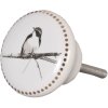 Clayre & Eef 62344 Pomo Puerta Ø 4 cm Blanco Gris Cerámica Pájaros Redondo