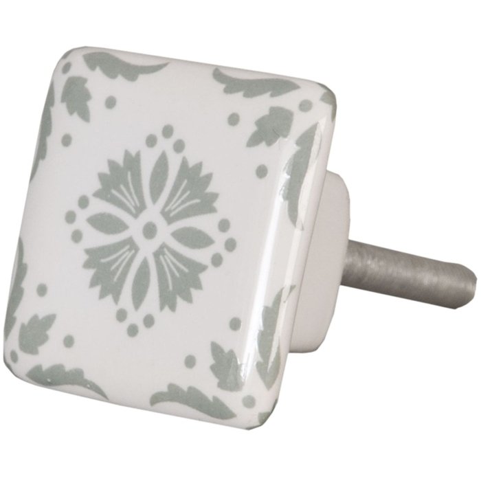 Clayre & Eef 62346 Pomo Cerámica Blanco Gris Cuadrado 3 cm