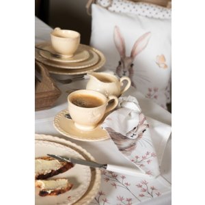 Clayre & Eef CHRKS Taza con Plato 200 ml Café Redondo Pollo Cerámica Beige