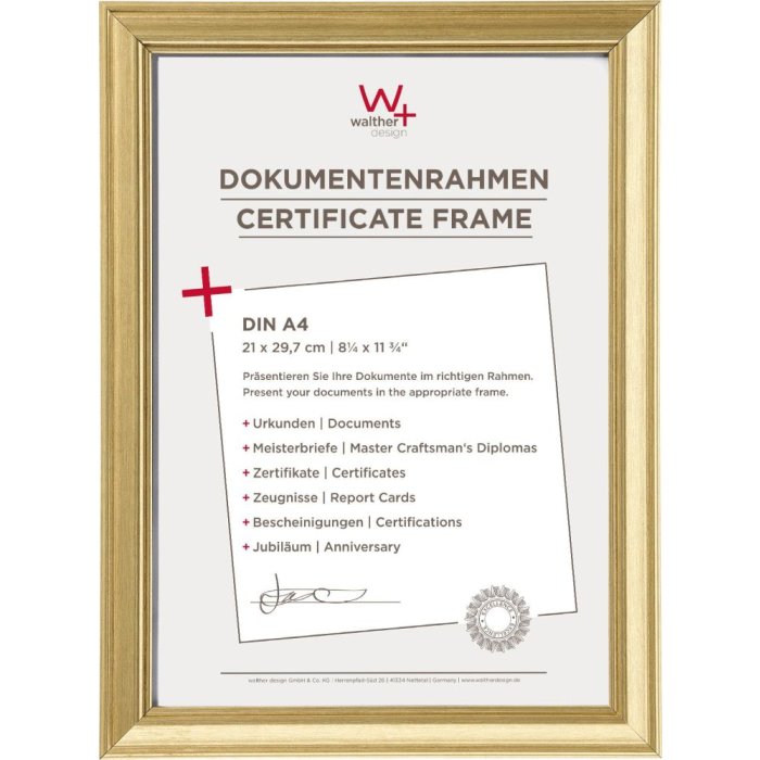 Marco Walther Lounge oro 21x29,7 cm Marco para certificado DIN A4
