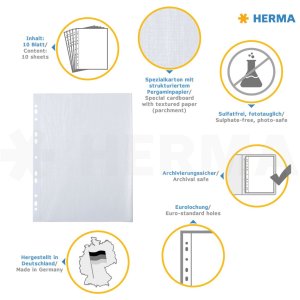 herma photo cardboard a4 blanco 230x297 con hoja protectora 10 hojas