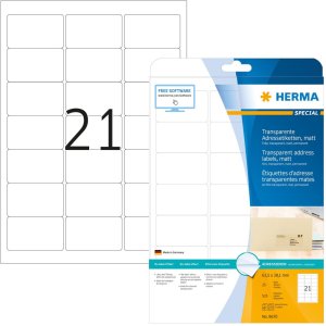 Etiquetas de direcciones transparentes mate A4 63,5x38,1...