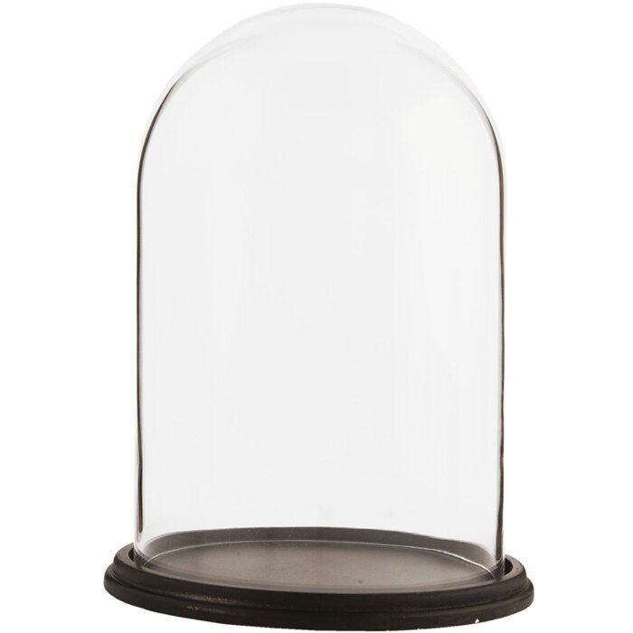 Clayre & Eef 6GL1271 Campana de vidrio Ø 23x31 cm Vidrio madera marrón Campana de vidrio redonda