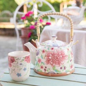 Clayre & Eef 6CETE0028 Tetera con Colador 700 ml Flores Multicolor
