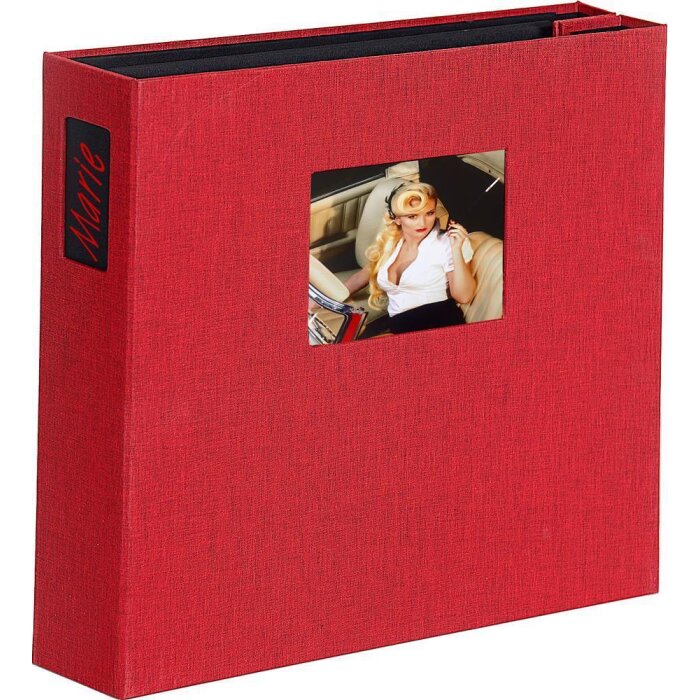 HNFD Álbum de fotos Lona lino rojo 1000 fotos 34,5x33 cm 168 páginas negras
