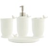 Clayre & Eef 62977 Set de Baño 4 Pajaritos Cerámica Blanca Redondo