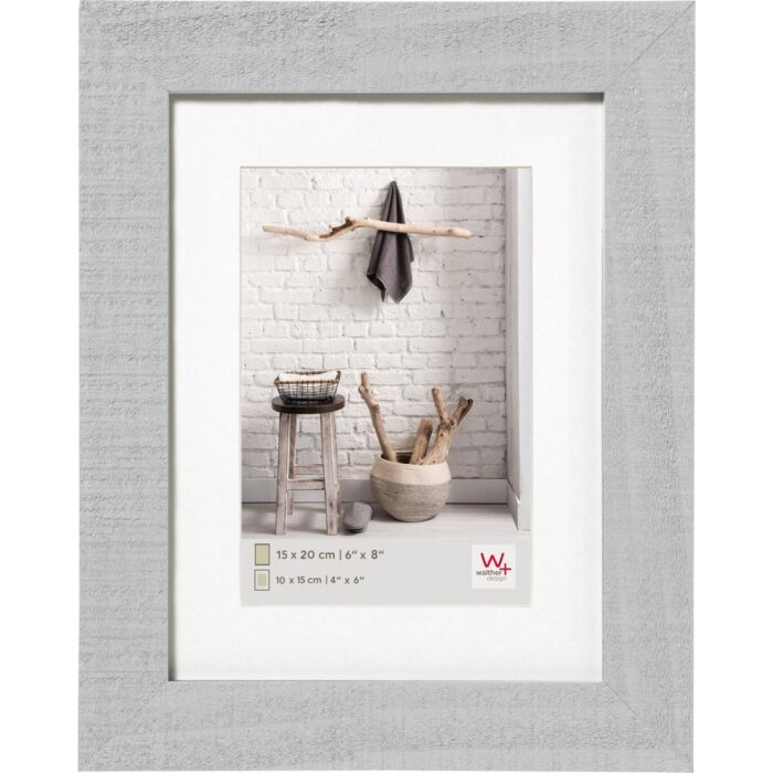 Marco de madera Walther HOME 13x18 cm gris claro con passepartout 9x13 cm