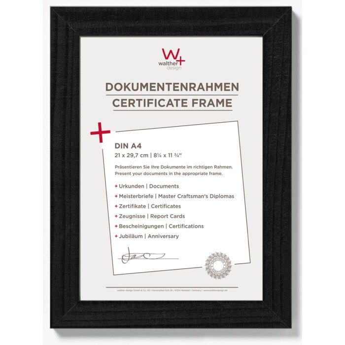Marco de madera Walther Home negro 21x29,7 cm Marco para documentos DIN A4