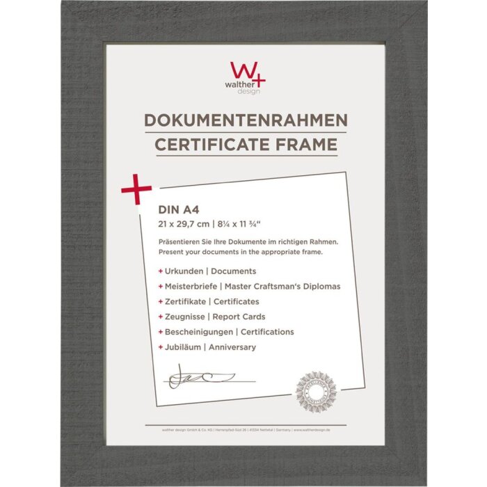 Marco de madera Walther Home gris 21x29,7 cm Marco para documentos DIN A4