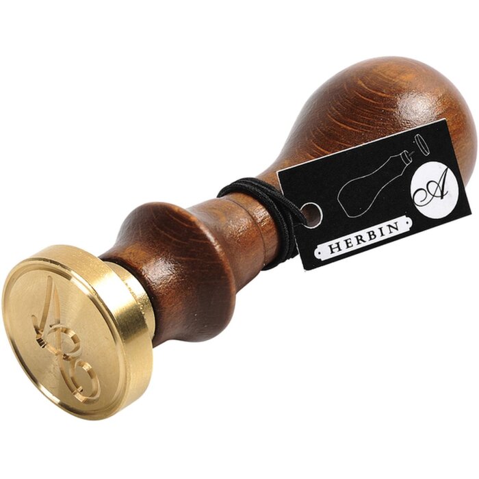 Sello redondo con mango de madera letras A a Z cursiva