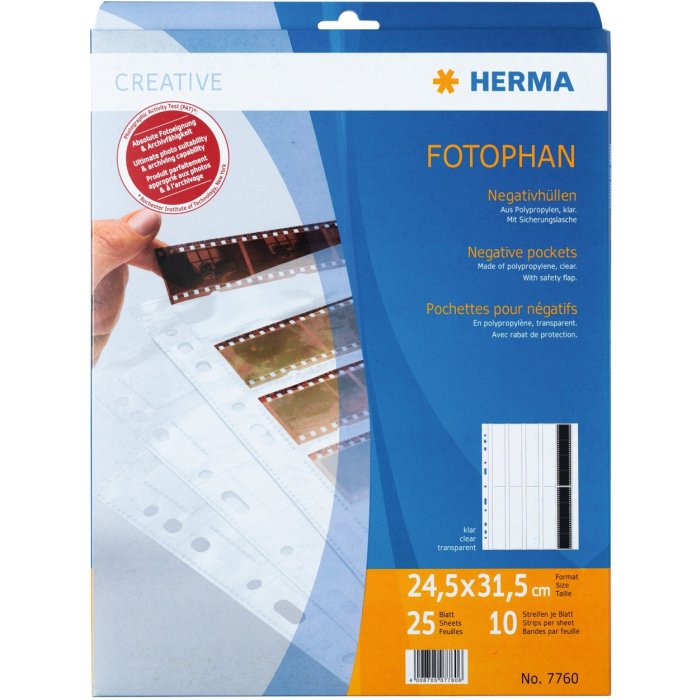 fundas para negativos de polipropileno herma transparente - 10 tiras de 4 negativos cada una