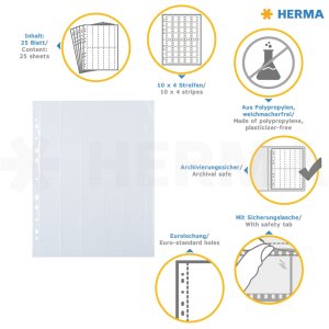 fundas para negativos de polipropileno herma transparente - 10 tiras de 4 negativos cada una