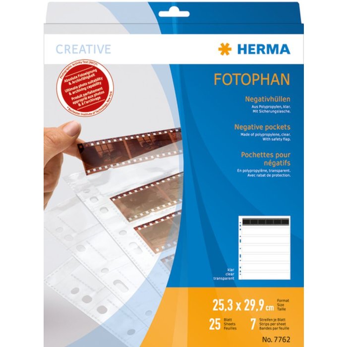 fundas para negativos de polipropileno herma transparente - 7 tiras á 6 negativos