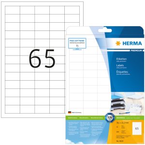 Etiquetas Premium A4, papel blanco 38,1x21,2 mm mate 650 unid.