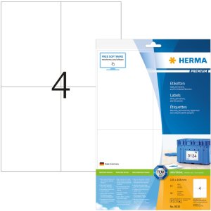 Etiquetas Premium A4, papel blanco 105x148 mm mate 40 unid.