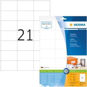 Etiquetas Premium A4, papel blanco 70x42,3 mm mate 210 unid.
