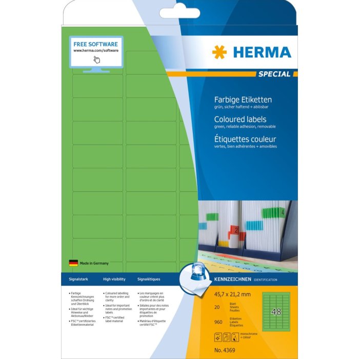 Etiquetas HERMA A4 verde 45,7x21,2 mm papel mate 960 unidades