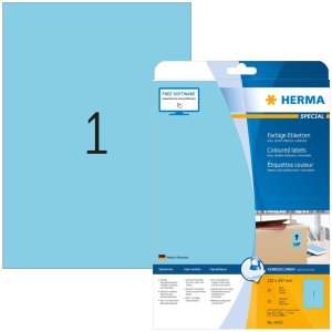 etiquetas herma a4 azul 210x297 mm papel mate 20 piezas
