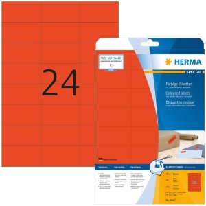 Etiquetas HERMA A4 rojo 70x37 mm papel mate 480 unidades