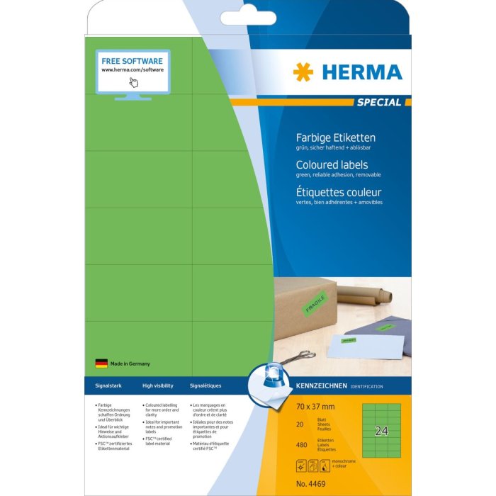 Etiquetas HERMA A4 verde 70x37 mm papel mate 480 unidades