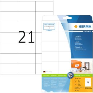 Etiquetas Premium A4, papel blanco 70x42 mm mate 525 unid.