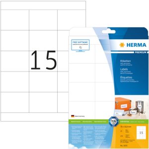 Etiquetas Premium A4, papel blanco 70x50,8 mm mate 375 unid.