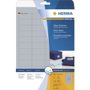 Etiquetas A4 plata 45,7x21,2 mm folio brillo 1200 unid.