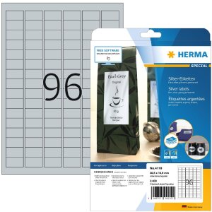 Etiquetas A4 plata 30,5x16,9 mm folio brillo 2400 unid.