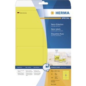 Etiquetas HERMA A4 amarillo neón 99,1x67,7 mm...