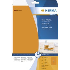 Etiquetas A4 naranja neón 210x297 mm papel mate 20...