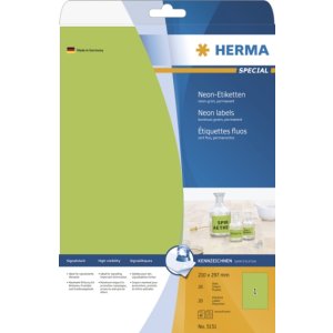 Etiquetas A4 verde neón 210x297 mm papel mate 20...