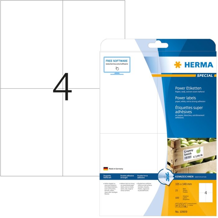 Etiquetas A4 blanco 105x148 mm papel adhesivo extremadamente fuerte mate 100 unid.