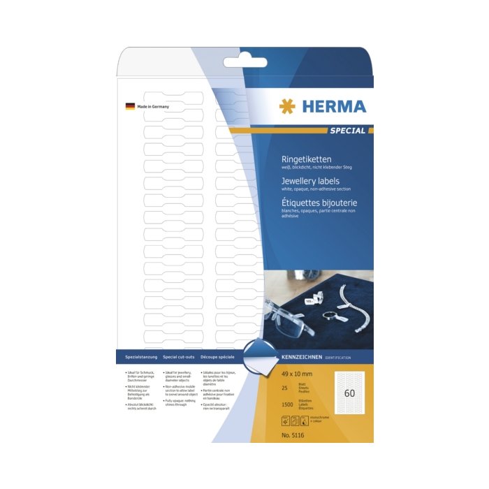 Etiquetas de anillas HERMA A4 blancas 49x10 mm papel opaco mate 1500 unidades