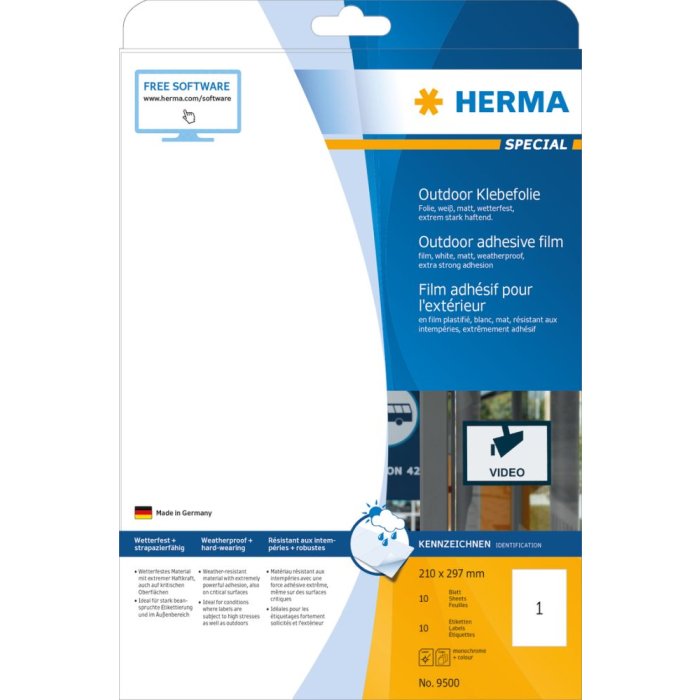Etiquetas A4 Lámina adhesiva exterior blanca 210x297 mm Lámina mate 10 unid.