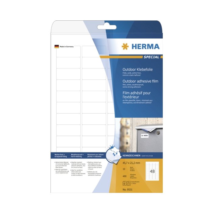 Etiquetas A4 Lámina adhesiva exterior blanca 45,7x21,2 mm Lámina mate 480 unid.