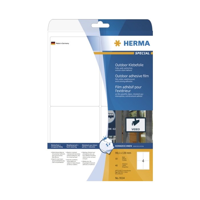 Etiquetas a4 Lámina adhesiva para exteriores blanca 99,1x139 mm Lámina mate 40 uds.