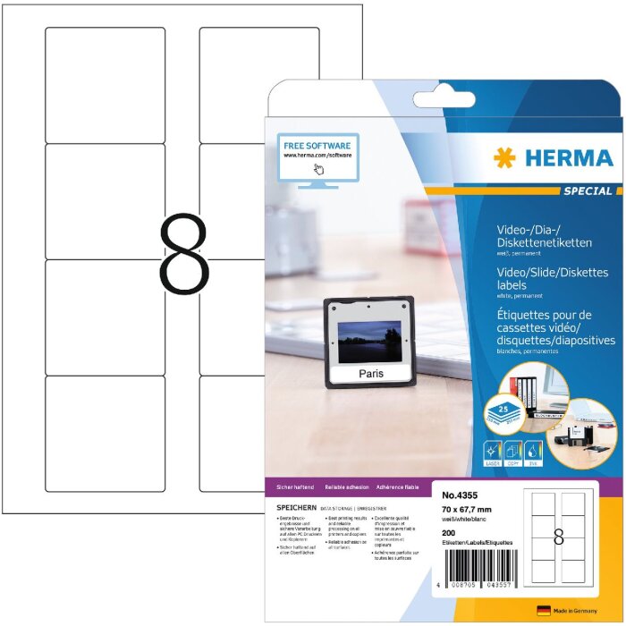 Etiquetas para disquetes blanco 70x67,7 mm papel mate 200 uds.