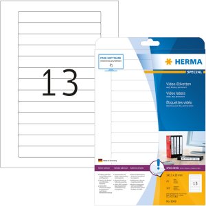 Etiquetas vídeo A4 blanco 147,3x20 mm papel mate 325 unid.