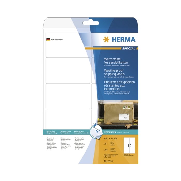 Etiquetas para direcciones A4 blancas 99,1x57 mm lámina adhesiva extremadamente fuerte mate 250 unid.