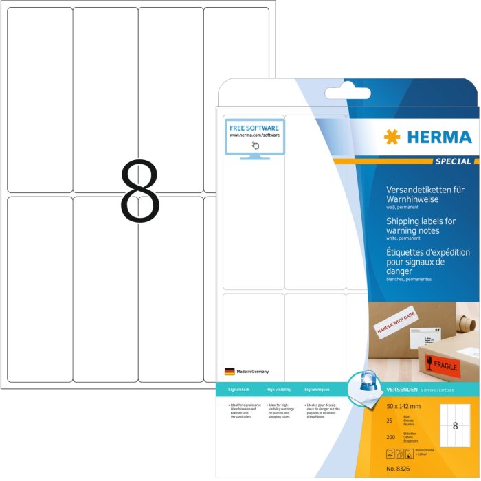 Etiqueta de envío-aviso A4 blanco 50x142 mm papel mate 200 unid.