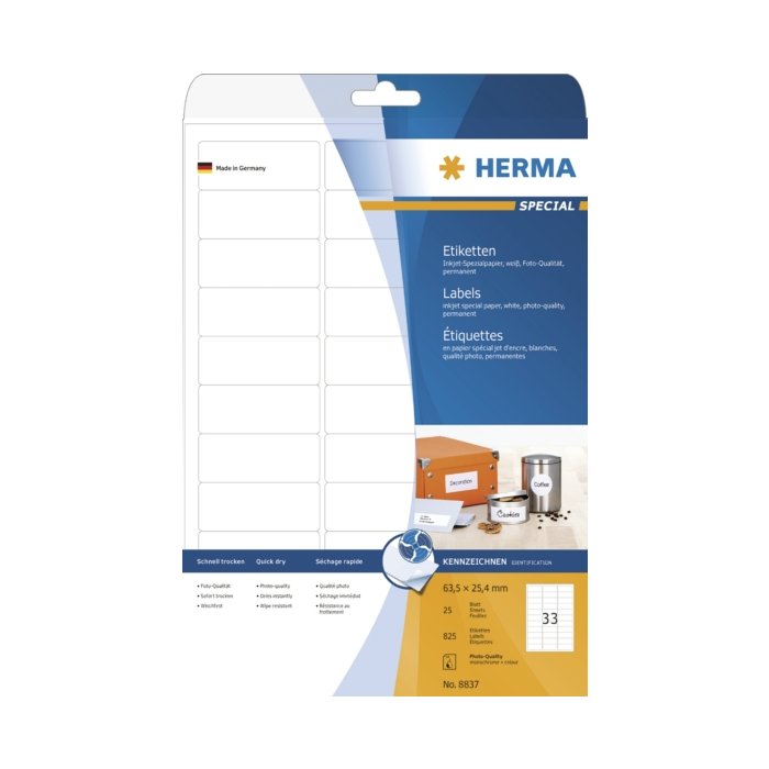 Etiquetas inkjet A4 blanco 63,5x25,4 mm papel mate 825 unid.