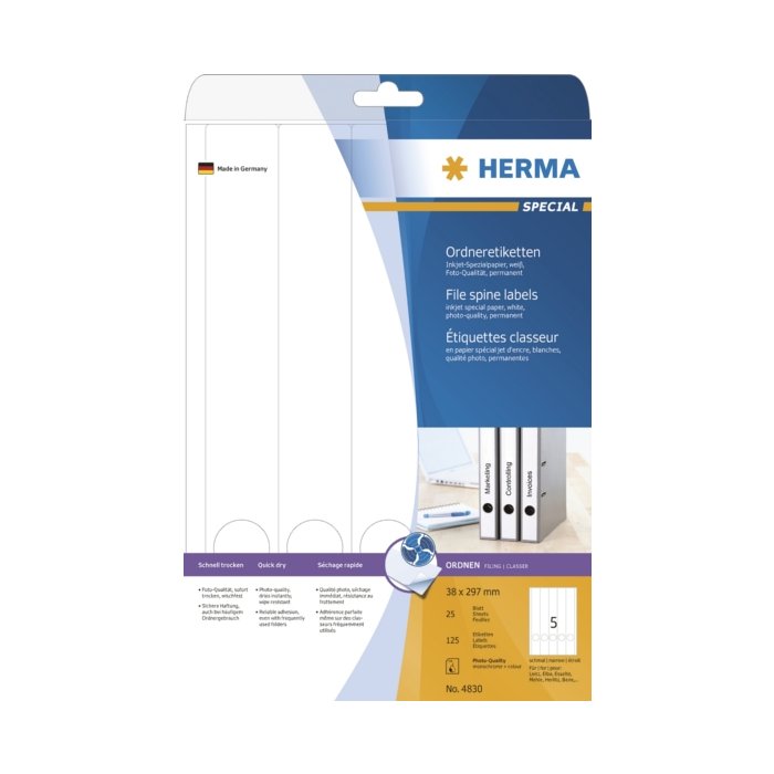 Etiquetas para carpetas de inyección de tinta a4 blanco 38x297 mm papel mate 125 uds.