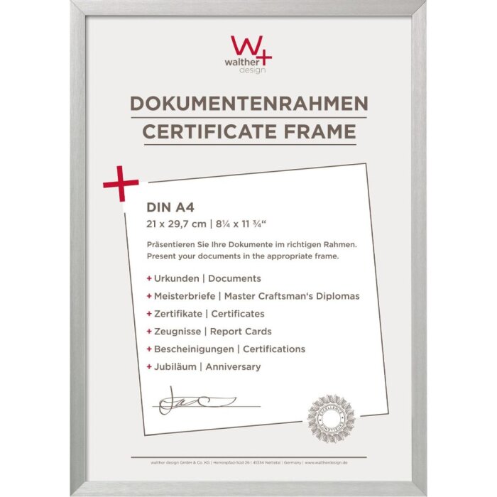 Walther DIN A4 aluminio portarretratos Chair plata 21x29,7 cm portarretratos certificado