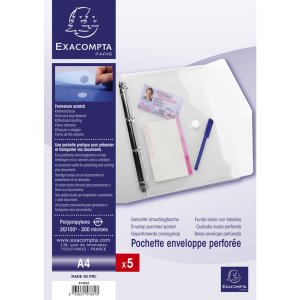 5 bolsillos perforados para folletos PP con cierre de velcro - A4