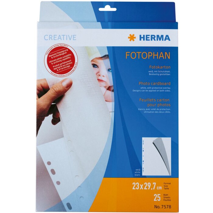 herma photo cardboard a4 blanco 230x297 con hoja protectora 25 hojas