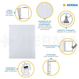 HERMA cartón fotográfico A4 blanco 230x297 con hoja protectora 250 hojas